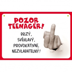 Vtipná cedulka s nápisem: Pozor teenager